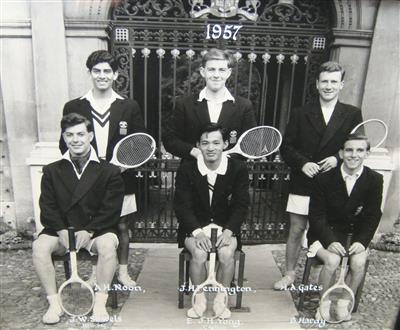 cc01223 1957 tennis.jpg; cc01223; 1957 Tennis team; Photograph